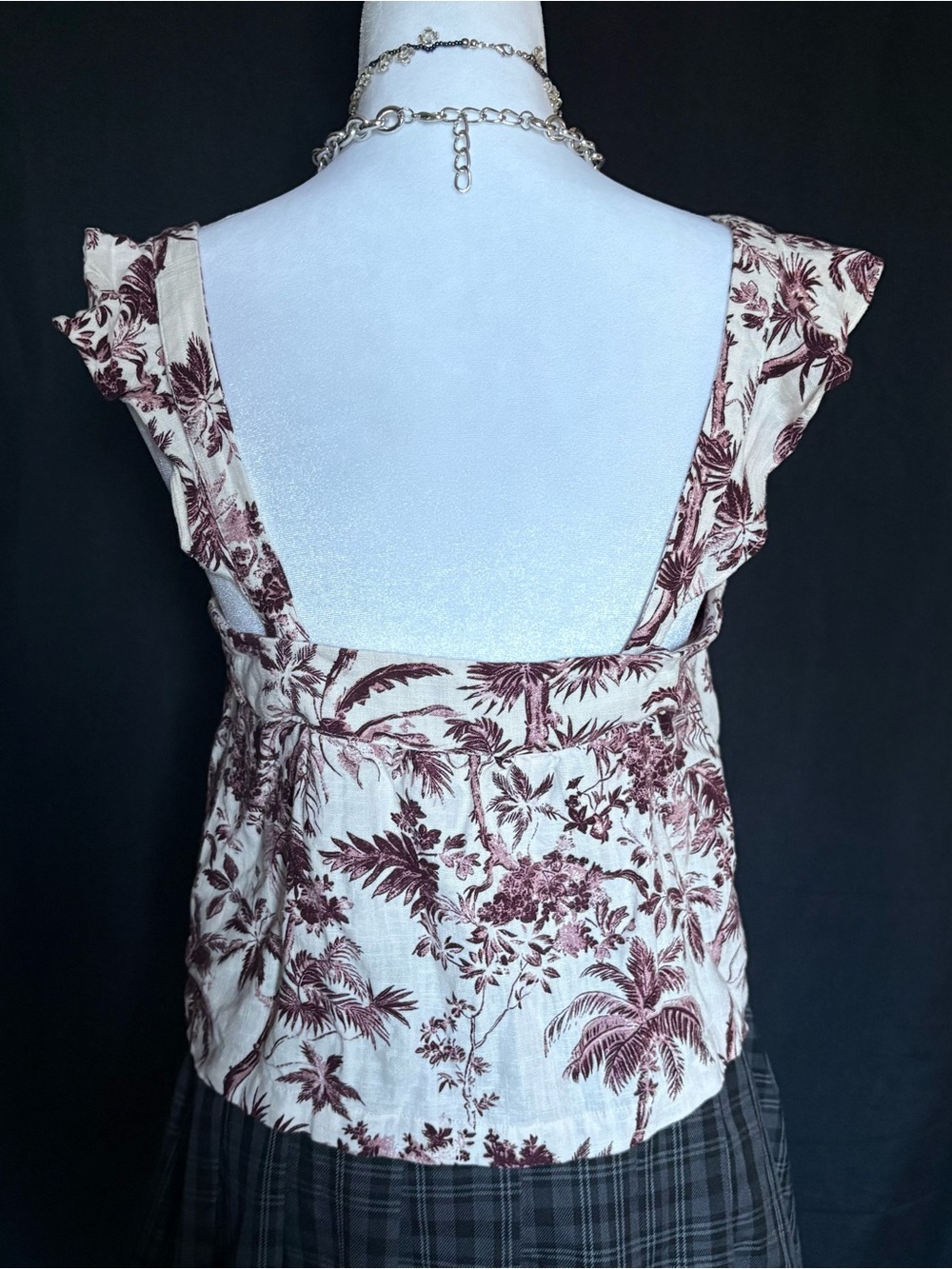 Linen Button Front Ruffled Shoulder Tank Top - Picture 2 of 6